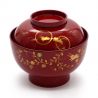 Bol avec couvercle japonais rouge en résine motif lapins et arabesques - USAGI KARAKUSA - 13.5x11cm
