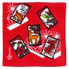 Serviette à main rouge en coton japonais - HANAFUDA - le jeu des fleurs - 30 x 30 cm