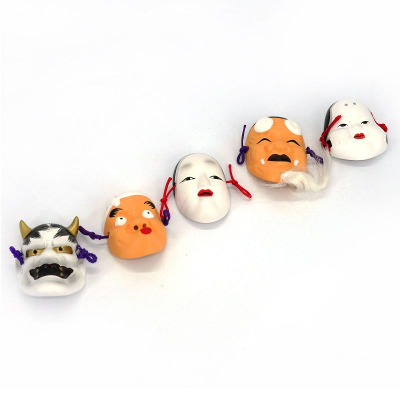 Conjunto de 5 mini máscaras japonesas tradicionales - ZOHONNA HYOTTOKO HANNYA OKINA OKAME - 4.9 / 6 cm