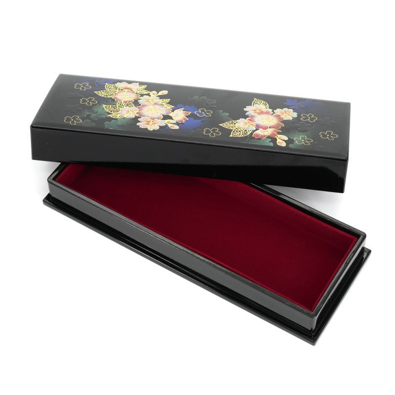 Caja de almacenamiento de resina negra con patrón de flor de cerezo - KIZAKURA - 21x8.5x3.3cm