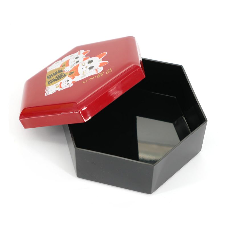Red resin storage box with lucky cat motif - MANEKINEKO - 11.5x13x6cm