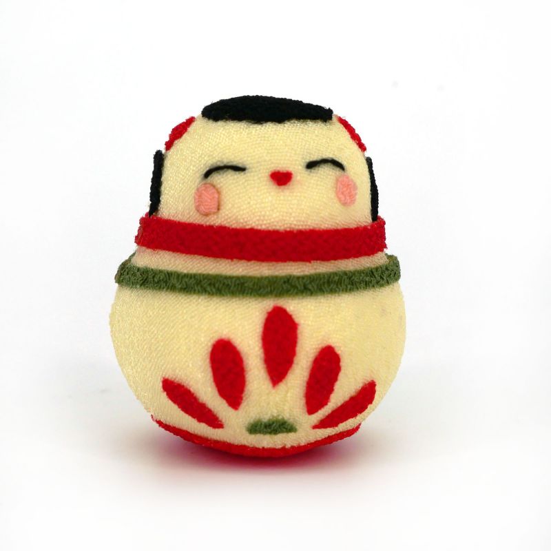 Geblümte Okiagari-Kokeshi-Puppe aus Chirimen-Stoff - OKIAGARI KOKESHI - 4 cm