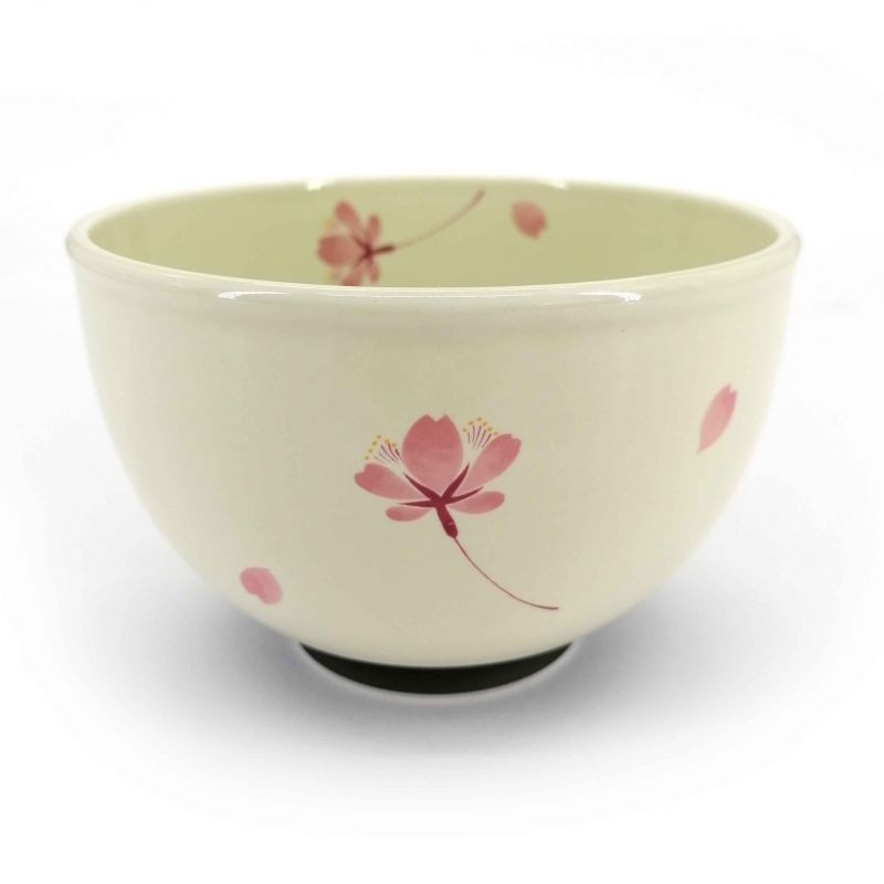 Bol japonais donburi en céramique beige et fleur rose - SAKURA - 13cm