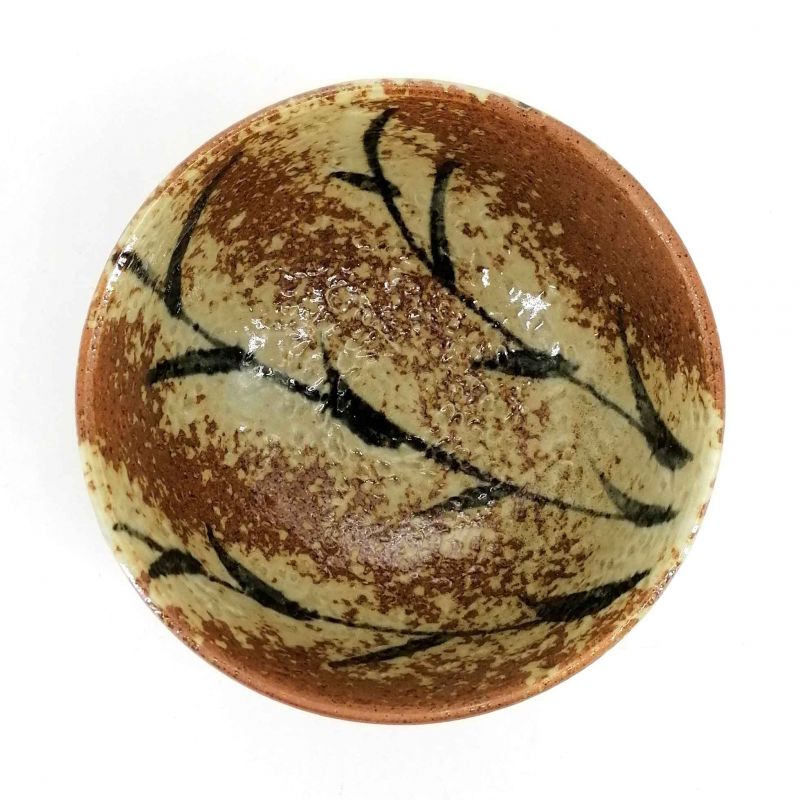 Japanese donburi bowl in brown ceramic bamboo pattern - TAKE