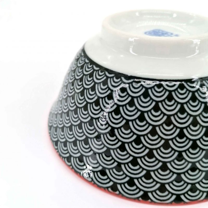 Bol japonais donburi en céramique noir blanc et rouge - SAMURAI - 15cm