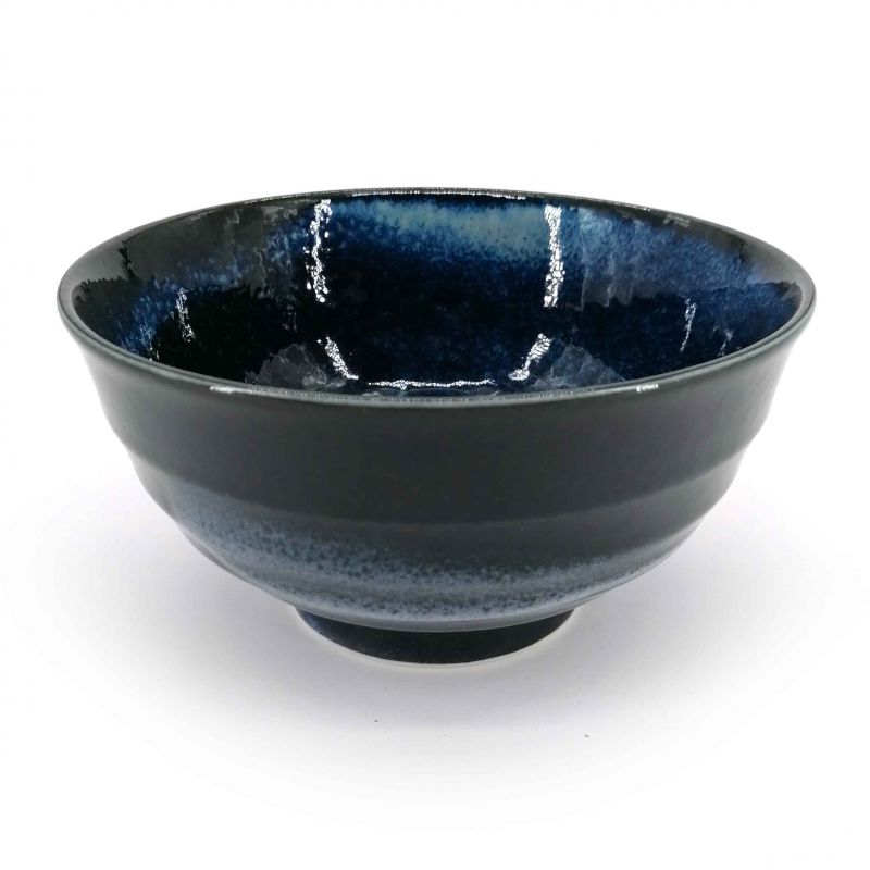 Bol japonais donburi en céramique bleu et noir - KAIYO - 17cm