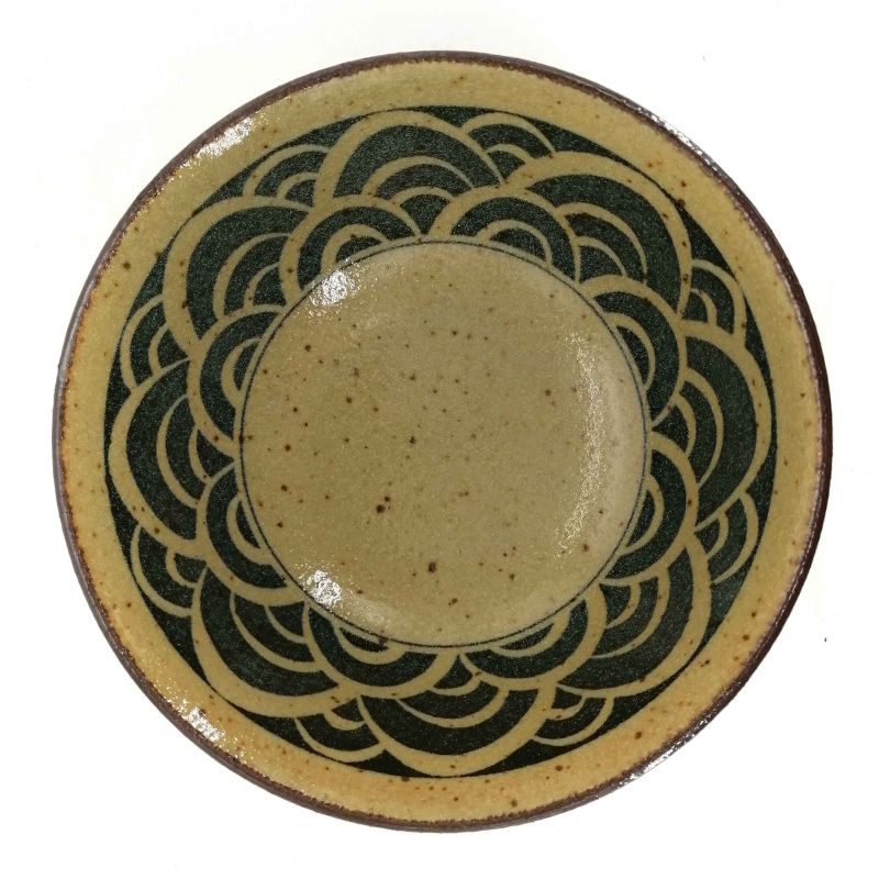 Japanese donburi bowl in ceramic, beige and brown - KURO SEIGAIHA