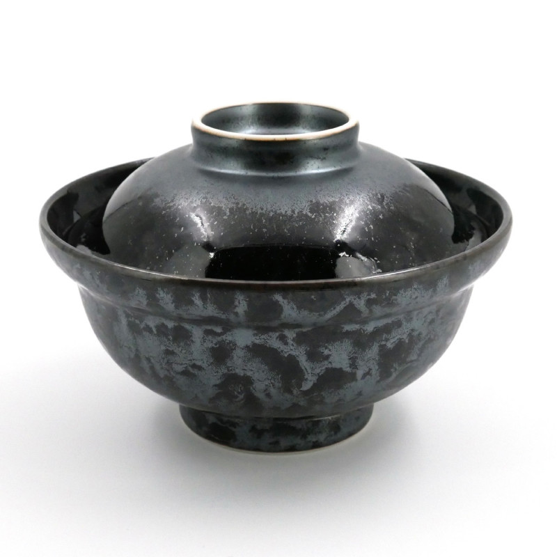 Tazón de cerámica japonés con tapa, KOTAKUNOARU KURO, negro