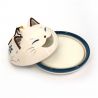 Support anti-moustiques japonais en céramique tête de chat blanche et bleue - NEKO - 10 cm