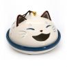 Support anti-moustiques japonais en céramique tête de chat blanche et bleue - NEKO - 10 cm