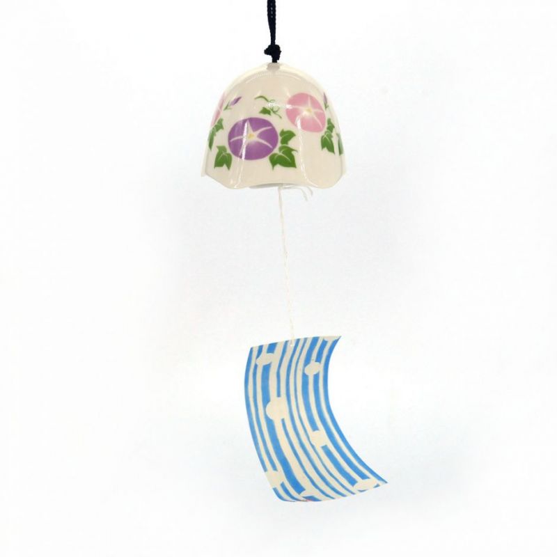 Campana de viento de cerámica japonesa, ASAGAO, azul