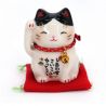 Chat porte-bonheur japonais manekineko blanc et noir en céramique, BUCHI, 6 cm