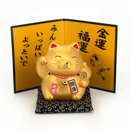 Katze Spardose Glücksbringer japanisch manekineko vergoldet, CHOKIN-BAKO