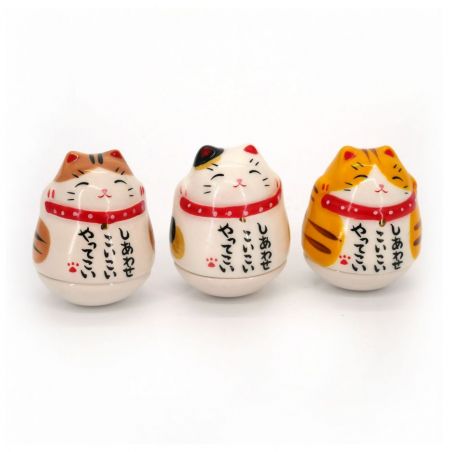 Manekineko Japanischer Glückskatzen-Trio-Keramikbecher, SANNEKO, 4,5 cm