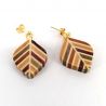 Japanese clip-on earrings covered with traditional Hakone marquetry, YOSEGI