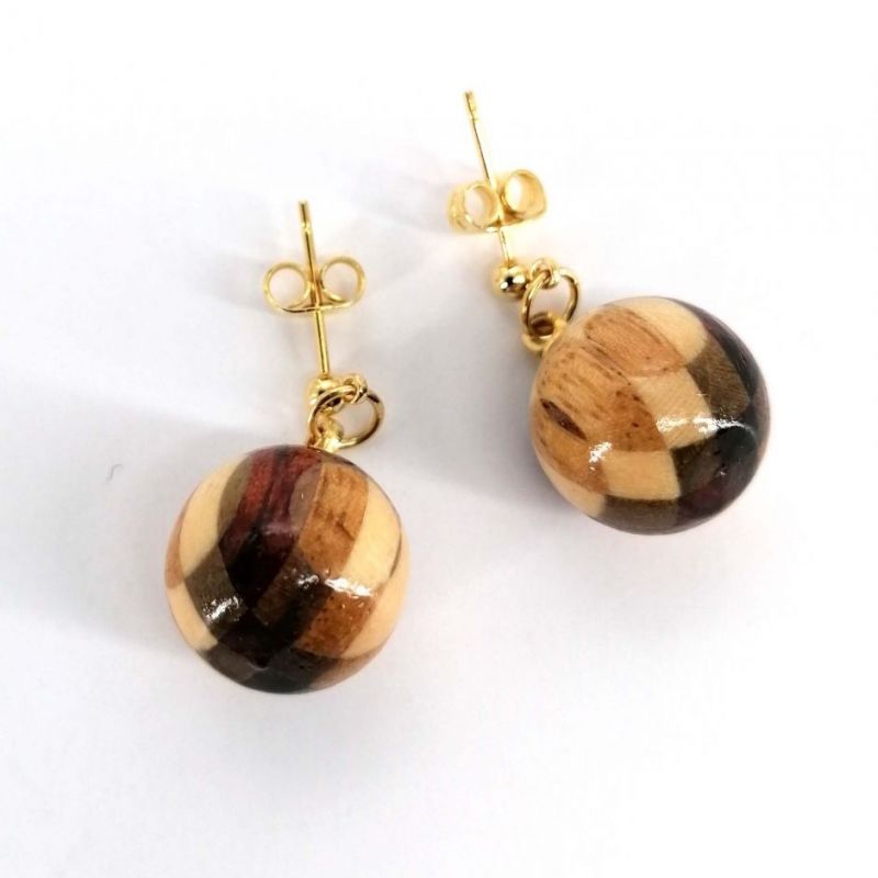 Japanese clip-on earrings covered with traditional Hakone marquetry, YOSEGI