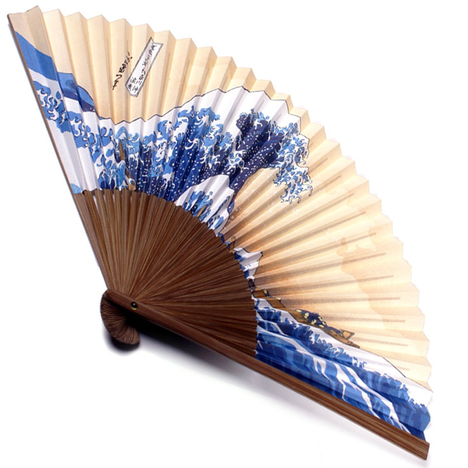 ventaglio giapponese fatto di carta e bambù, NAMIFUJI, la grande ondata -  Hosukai