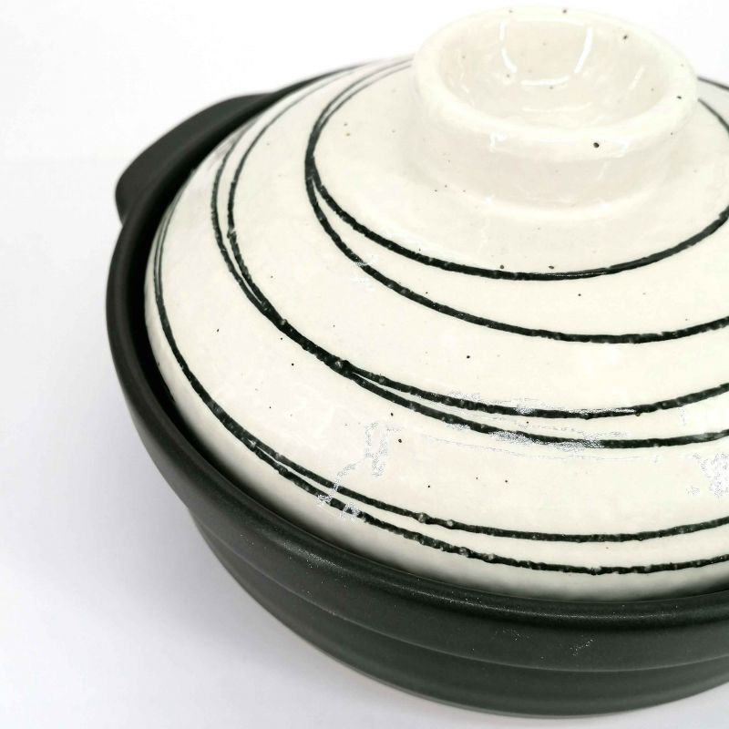 Pentola donabe in ceramica, nera con coperchio bianco - KUROI SEN