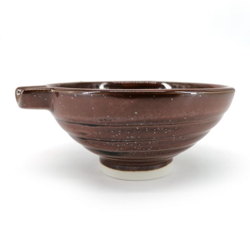 Ciotola piccola suribachi in ceramica giapponese con beccuccio, marrone - SHIMA