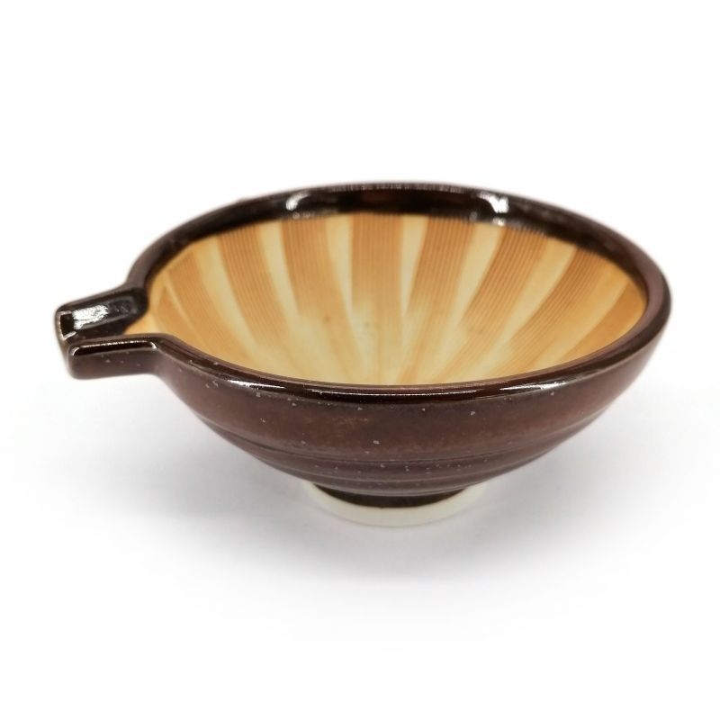 Small Japanese ceramic suribachi bowl with spout, brown - SHIMA