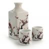 service à saké bouteille et 2 tasses, FURUKI UME, fleurs de prune