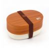 Brown wood color oval Japanese Bento lunch box - MOKUME - 13.6cm