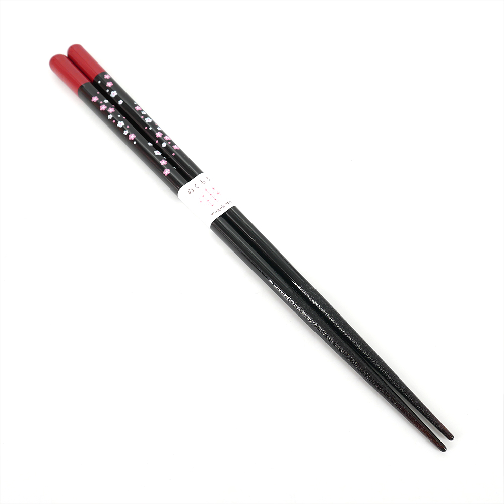 Set de baguettes japonaises noire rouge en bois TOMUSONBAKO HANA YÛZEN