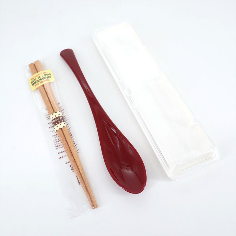 Set of 1 pair of small chopsticks and 1 red spoon - TANAKA HASHITEN