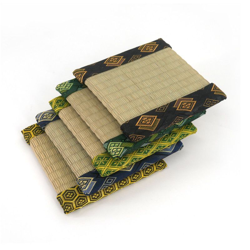 Small square goza tatami trivet 13 x 13 cm