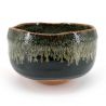 Ceramic bowl for tea ceremony, black, green infused paint - CHUNYU