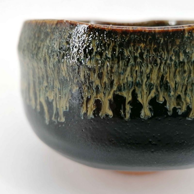 Bol en céramique pour cérémonie du thé, noir, peinture infusée verte - CHUNYU