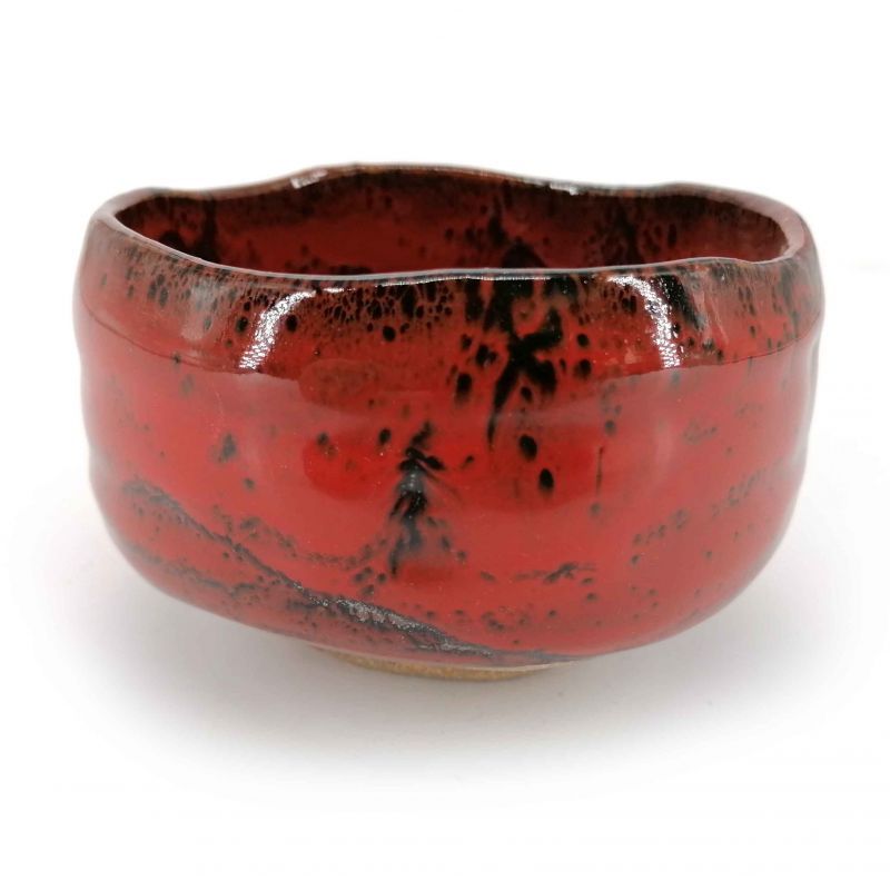 Ciotola in ceramica per cerimonia del tè, rosso e nero, riflesso argento - RANDAMU