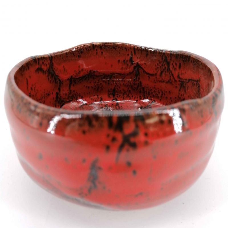 Bol en céramique pour cérémonie du thé, rouge et noir, reflet argenté - RANDAMU