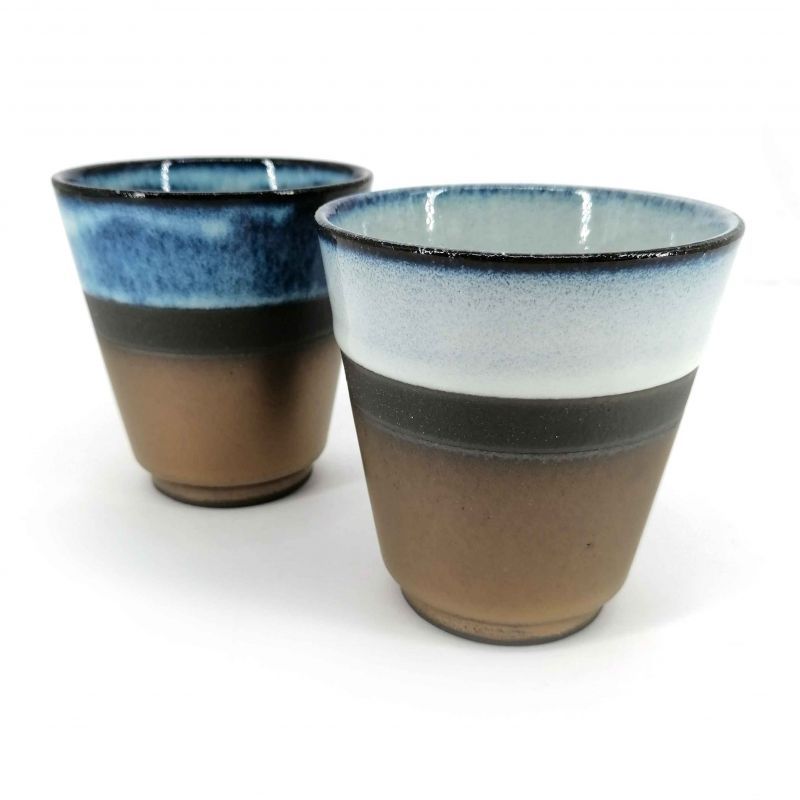 Dúo de tazas de té de cerámica, azul y bronce - AOI BURONZU