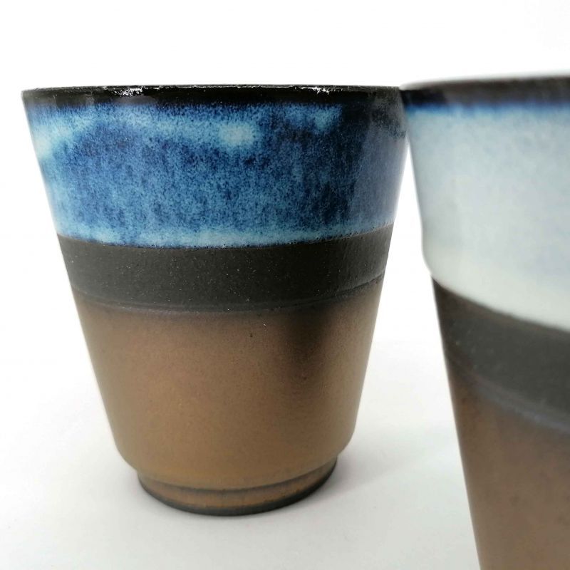 Dúo de tazas de té de cerámica, azul y bronce - AOI BURONZU