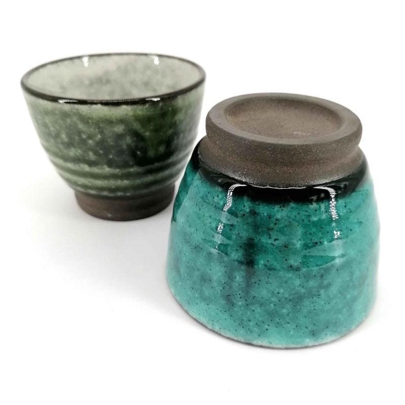 Dúo de tazas de té de cerámica, azul grisáceo y verde - NACHURARU
