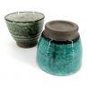 Duo of ceramic tea cups, gray blue and green - NACHURARU