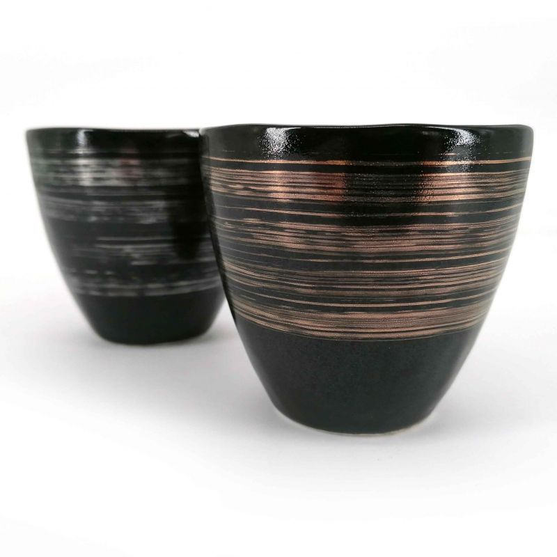 Duo di tazze da tè giapponesi in ceramica, linee nere e argento - GIN