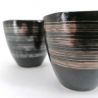 Dúo de tazas de té japonesas en cerámica, líneas negras y plateadas - GIN