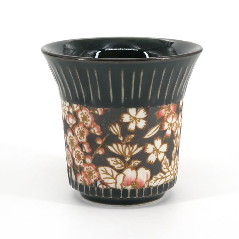 Set of 2 black ceramic Japanese cups - HANA PATTA