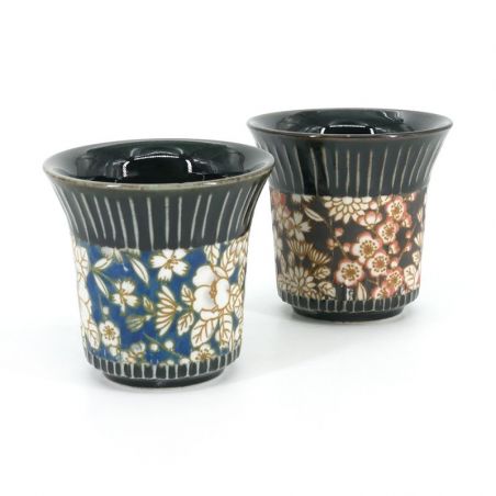Tazza da tè in ceramica giapponese, grigio e blu, sagome di uccelli - TORI