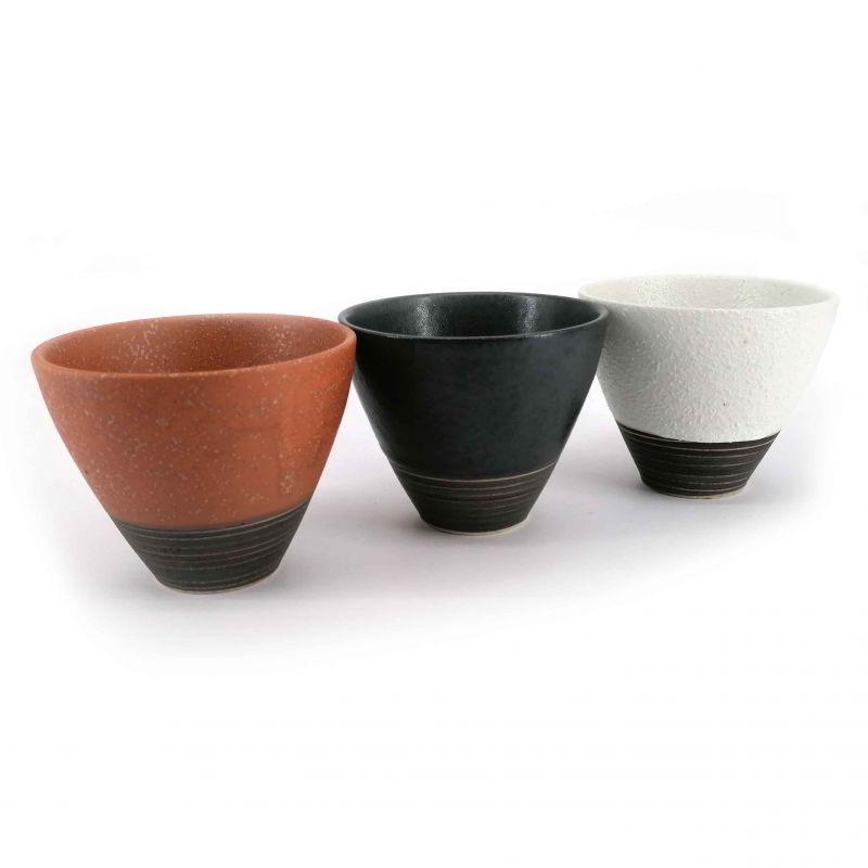 Set di 3 tazze da tè in ceramica, rosso mattone, nero, bianco - TORIKORORU