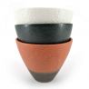 Set of 3 ceramic tea cups, brick red, black, white - TORIKORORU