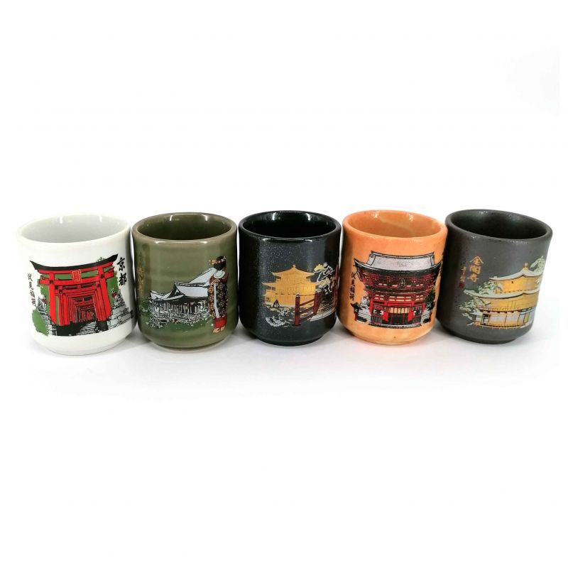 Set mit 5 japanischen Keramik-Teetassen, traditionelle Muster - DENTO