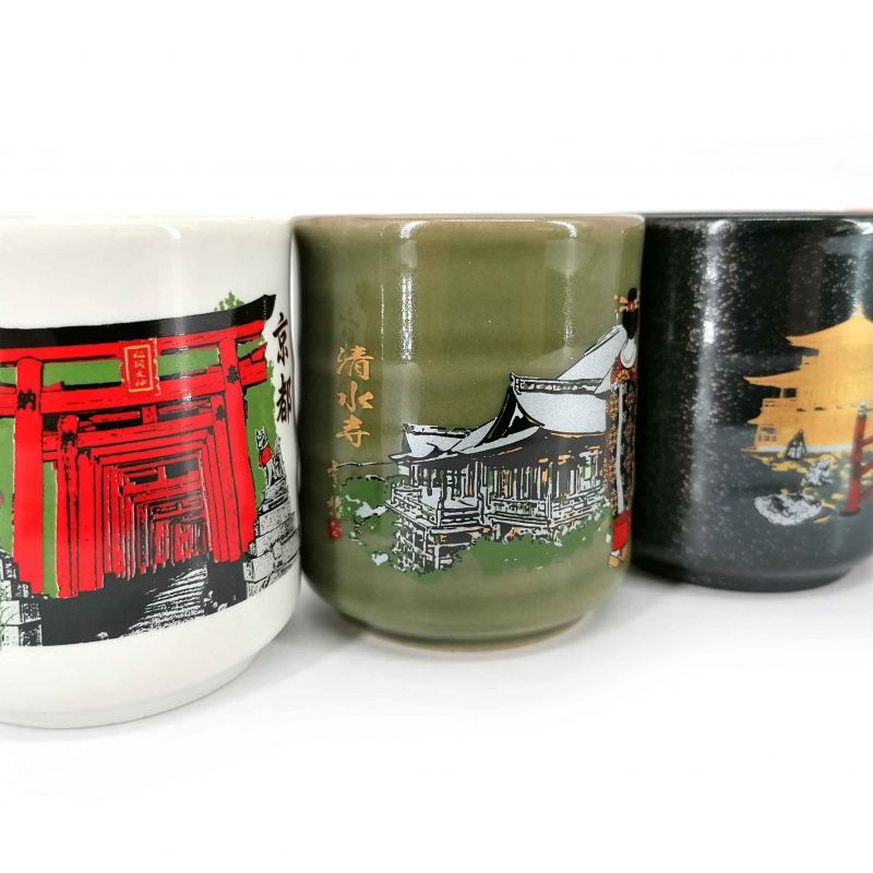 Set de 5 tasses à thé japonaise en céramique, motifs traditionnels - DENTO