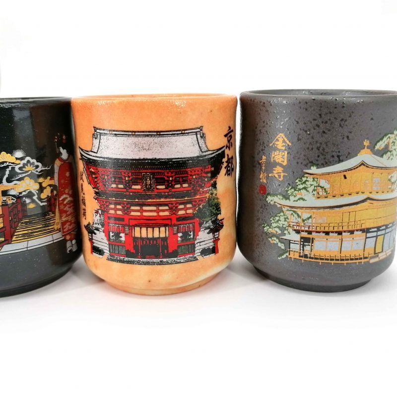 Set of 5 Japanese ceramic tea cups, traditional patterns - DENTO