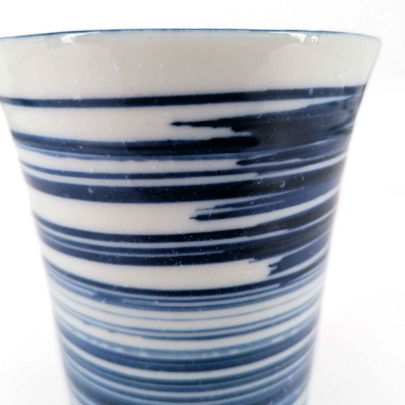 Mazagran japonais en céramique, bleu et blanc, lignes de pinceau - MIGAKIMASU