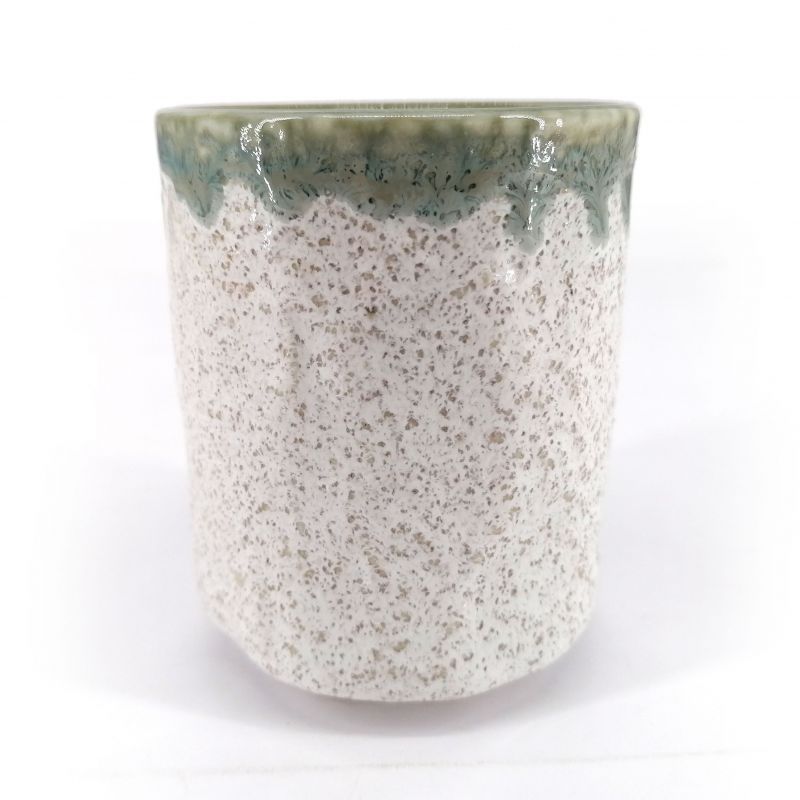 Japanese ceramic tea cup, beige, green infused paint - FUKISOKU