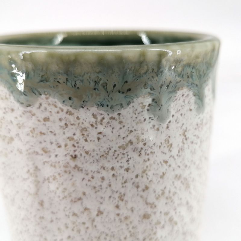 Japanese ceramic tea cup, beige, green infused paint - FUKISOKU