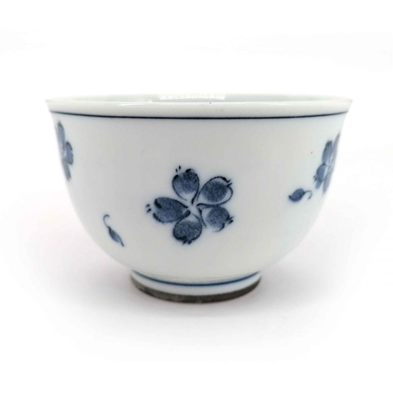 Tazza da tè in ceramica giapponese, bianca con fiori blu - HANA